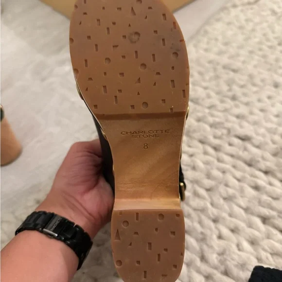 Charlotte Stone Black Leather High Heel Clogs - Picture 7 of 8